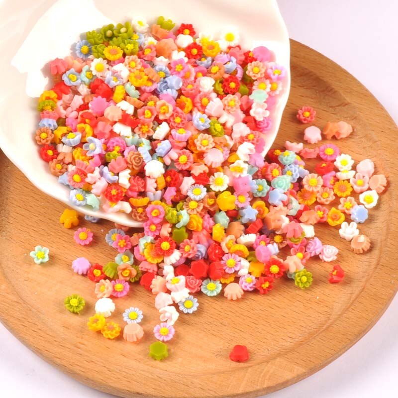 100 Stuks 6Mm Gemengde Mini Plaksteen Hars Bloem Cabochons Versieringen Scrapbooking Craft Diy Nail Decoratie Cp3149