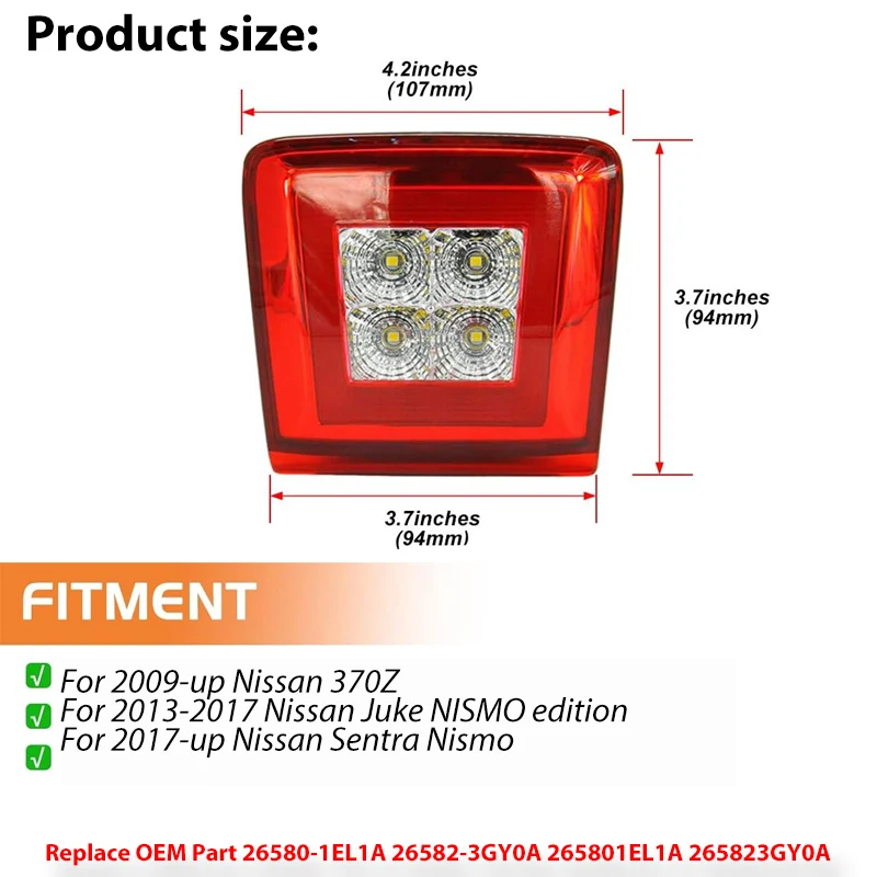 IJDM – ensemble de phares antibrouillard arrière de voiture, pour Nissan 370Z Juke NISMO, alimenté par LED rouge, comme frein/buée arrière et LED blanche comme recul