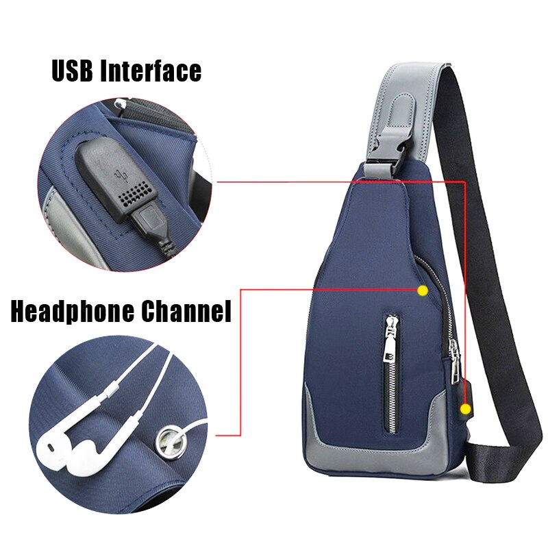 Bote Tasche Reise Schulter Oxford Tuch Brust Tasche Große Kapazität Kopfhörer Stecker Crossbody Pack USB Ladung G173