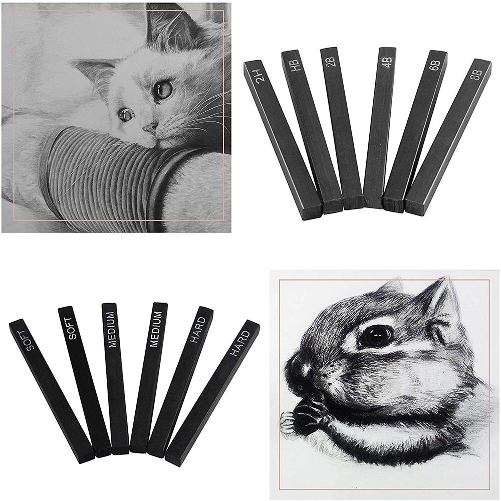 MyLifeUNIT Compressed Charcoal Sticks, Square Compressed Graphite Drawing Pencils for Artists, Pack of 12