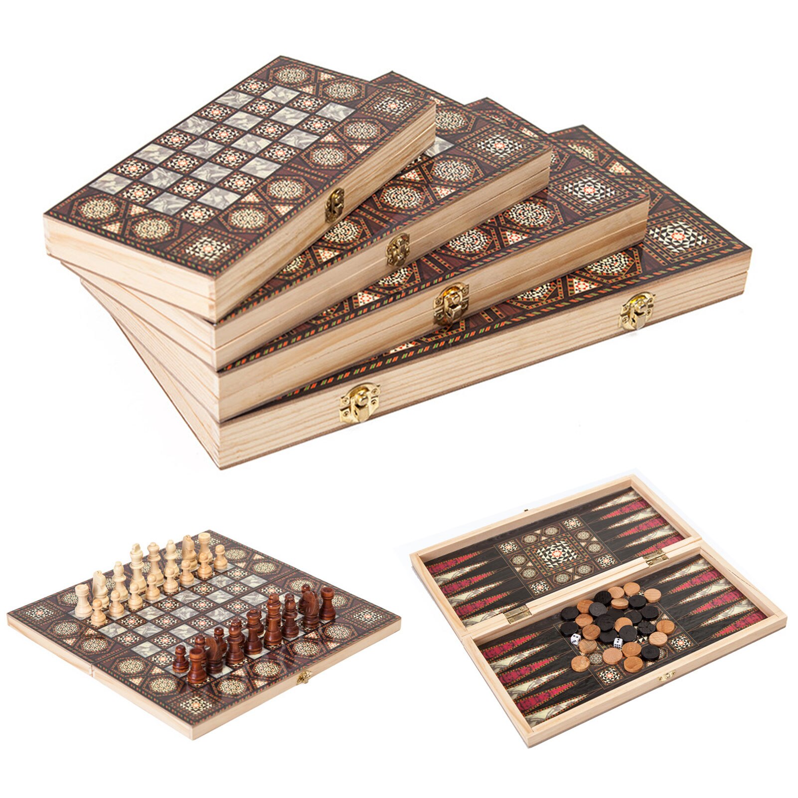 Large Hand Crafted Chess Set Portable Wooden Folding Chess Board Game Toy Family Travel Game