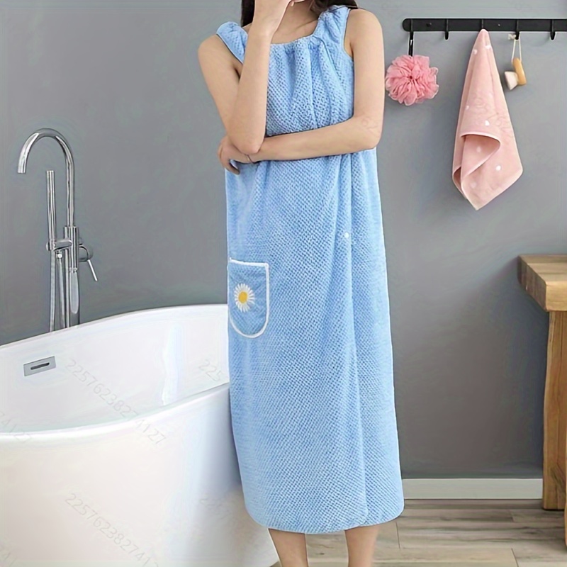 Badhanddoek Huishouden Vrouwen Draagbare Wrap Volwassenen Absorberen Water Polyester Droog Haar Rok Lange Stijl Badkamer Wasbare Badjas: L / Blauw