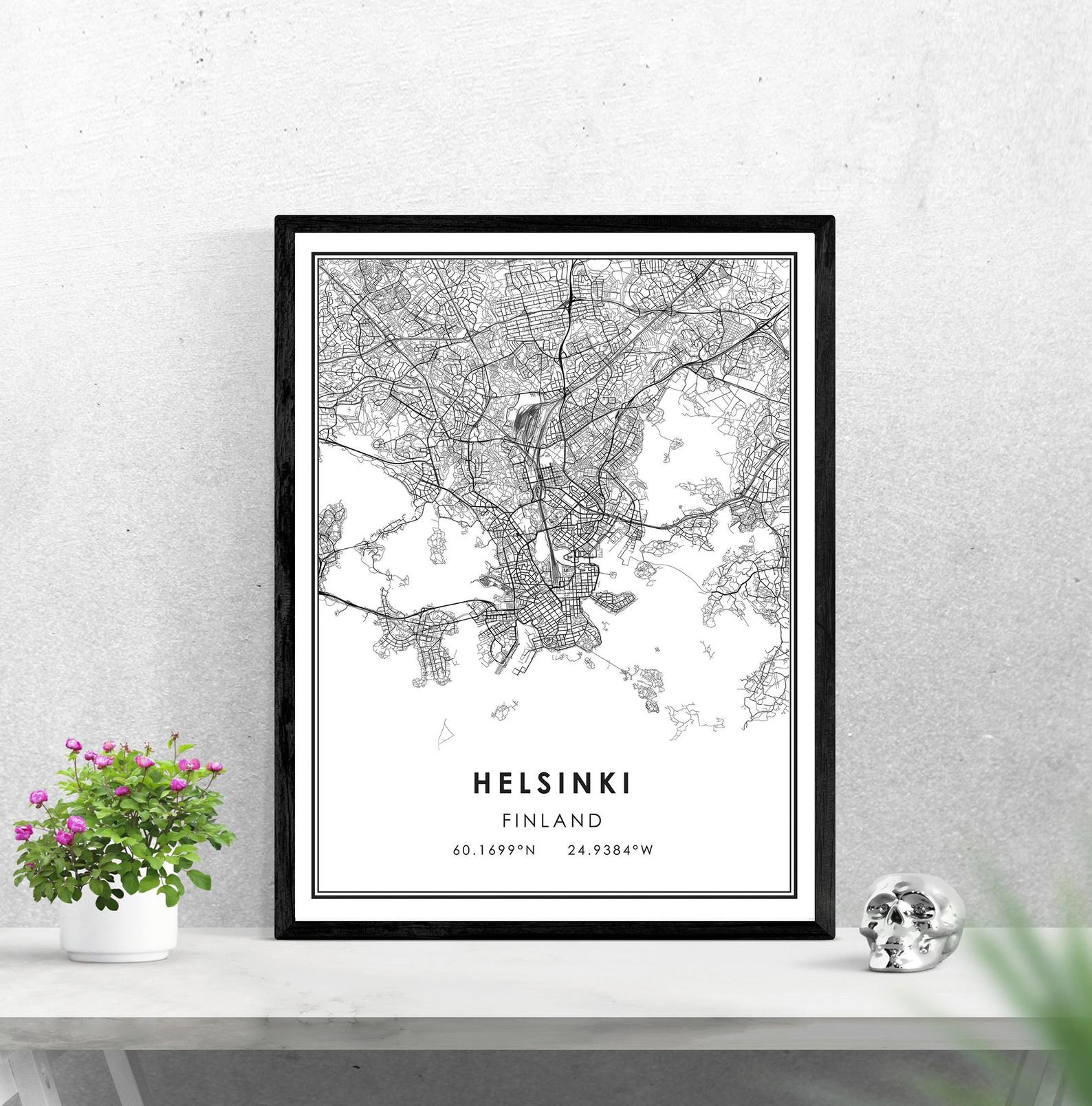 Helsinki map print poster canvas | Helsinki Finland city map print poster canvas: 60x80cm No Frame