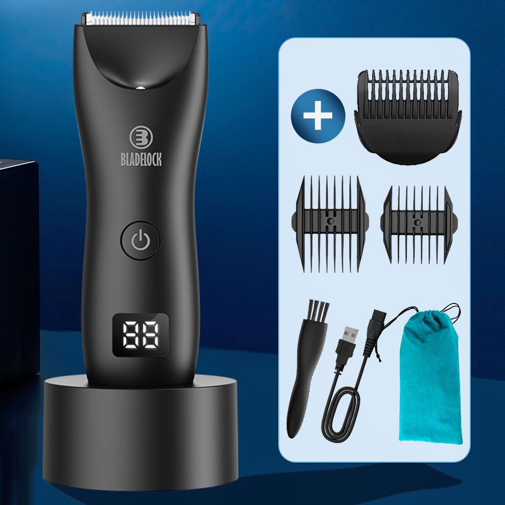 Cortadora de pelo para hombre, afeitadora de bolas, partes privadas sensibles, máquina de afeitar, lugar sexual, corte facial con Base de carga: Rojo