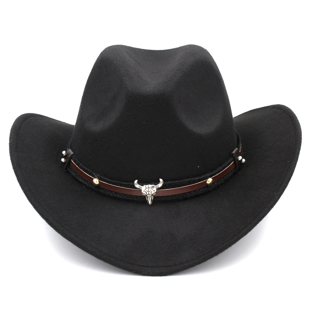 Mistdawn Wild Western Cowboy Hat Cowgirl Sombrero Cap Wool Blend Stiff Wide Brim with Tauren Leather Belt Size 56-58cm BBI