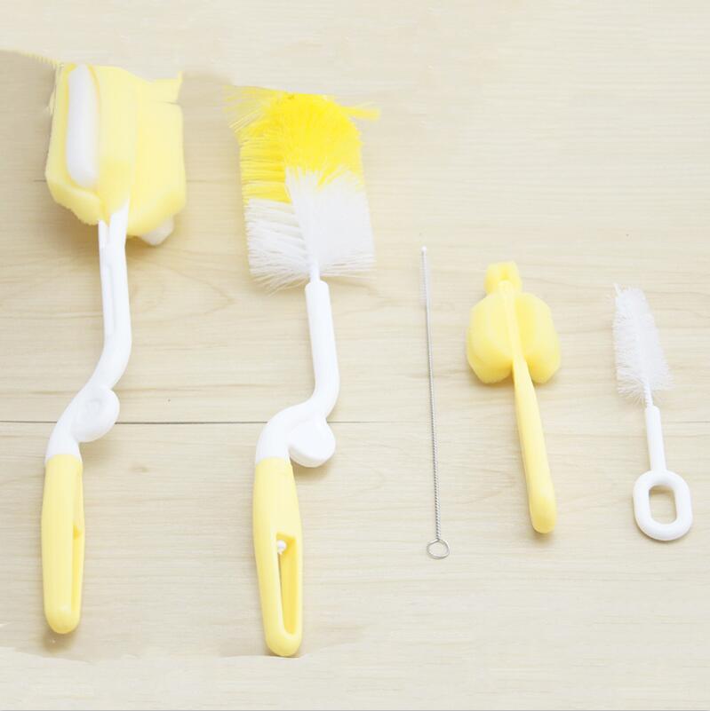 Escova para garrafa 360 graus, esponja garrafa escova de mamilos canudo criança multifuncional bico de esponja tubo de limpeza: 5 PC Lot Yellow