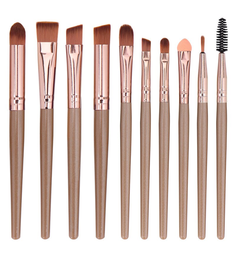10 pièces maquillage des yeux fard à paupières cils pinceaux ensemble multifonctionnel correcteur réparation capacité fondation beauté brosse outils: Coffee rose gold