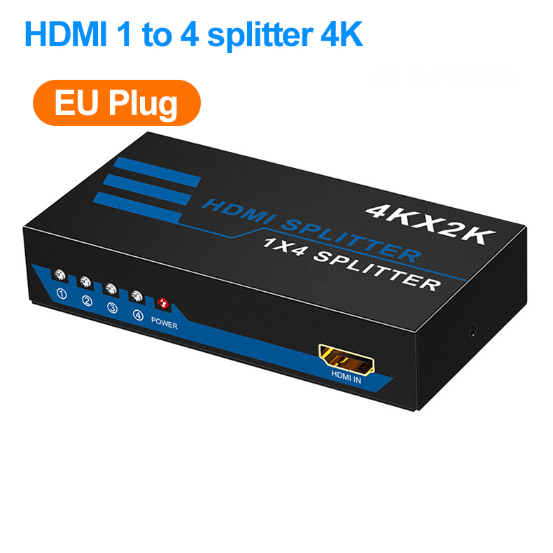 1 in 4 out HDMI Splitter 4K/2K/1080P,Video Divider, HD Video Screen Sharing Device: grey