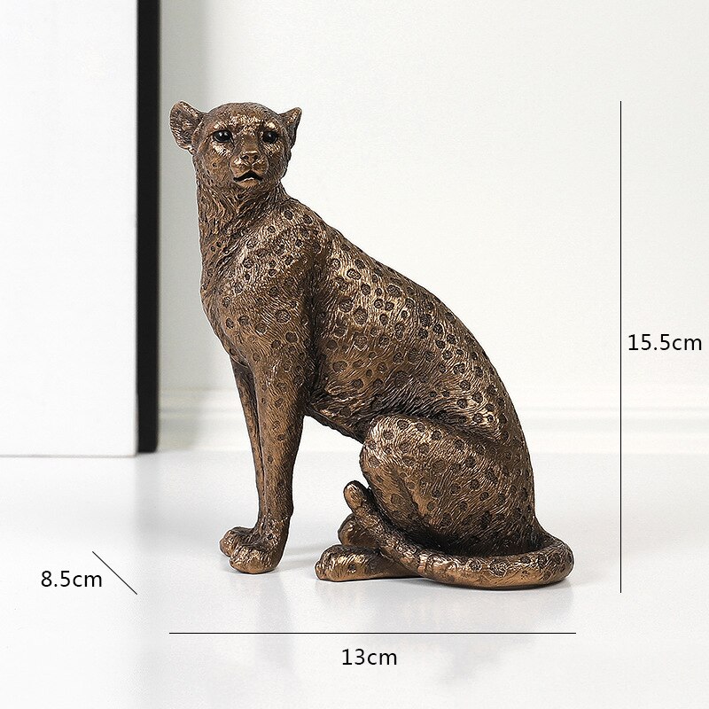 Afrikaanse Luipaard Hars Standbeeld Moderne Home Decor Sculptuur Dier Model Desktop Ornamenten Panther Standbeeld Wijn Kast Decor: Brown-Height 15.5cm