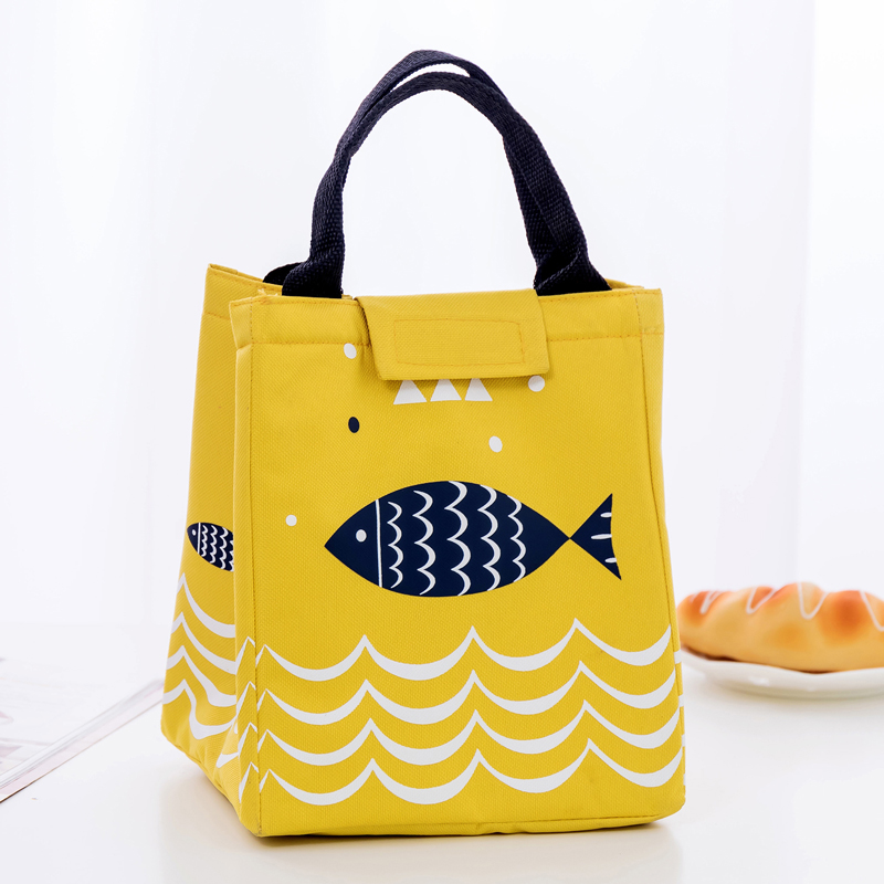 Bonamie Verkoop! Waterdichte Oxford Tote Lunch Tas Grote Capaciteit Thermische Voedsel Picknick Lunch Tassen Voor Vrouwen Kid Mannen Vis Patroon: Yellow