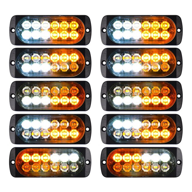 10 PCS LED Side Markers Warning Light Grille Long Bright Lights Emergency 12 LED Amber White Strobe Tow Truck Flashing 12V-24V: 10pc