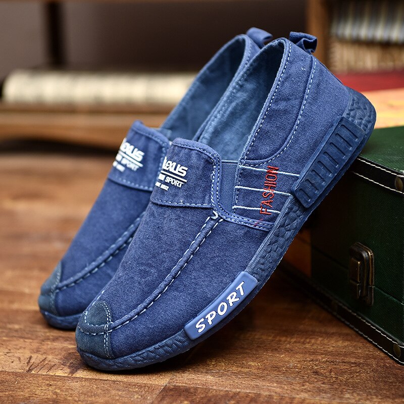 En schoenen denim heren casual schoenen sneakers man canvas schoenen ademende loafers herenschoenen krasovki volwassen schoenen: Koningsblauw / 44