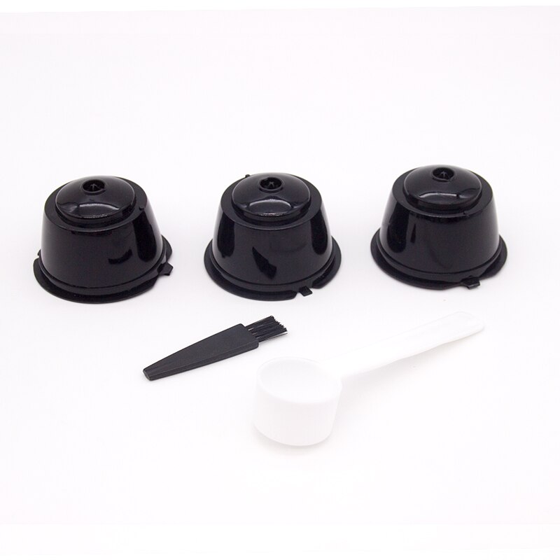 6 pièces adaptées pour Dolce Gusto café filtre tasse réutilisable café Capsule filtres pour Nespresso avec cuillère brosse outils de cuisine: 3pcs-black