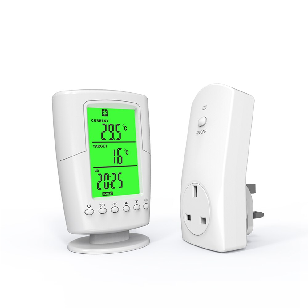 Thermostat intelligent à télécommande sans fil, prise enfichable, chauffage, programme de refroidissement, contrôleur de température avec rétro-éclairage LCD: UK