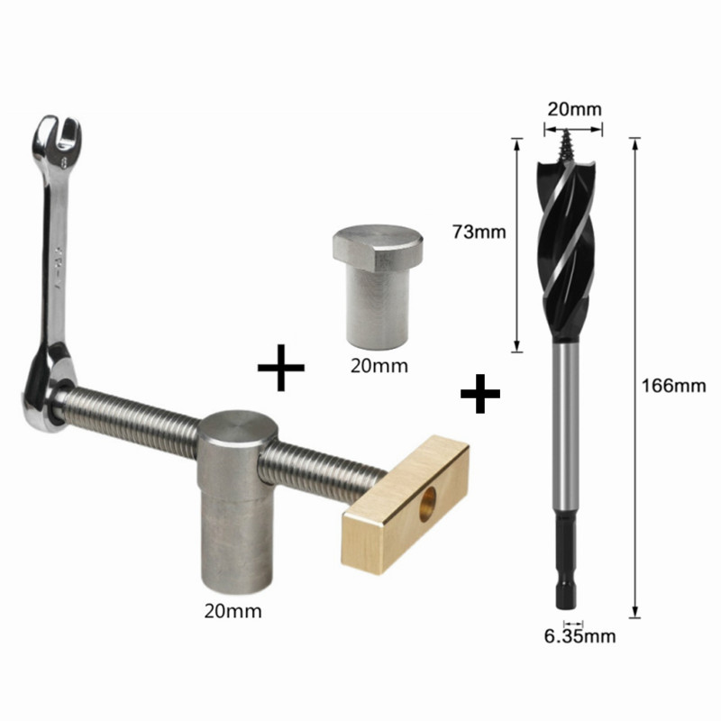 Houtbewerking Desktop Clip Snelle Vaste Klem Messing Armatuur Vise En Holing Boor Voor 19/20Mm Hond Gat joinery Werkbanken Gereedschap: 3pc 20mm