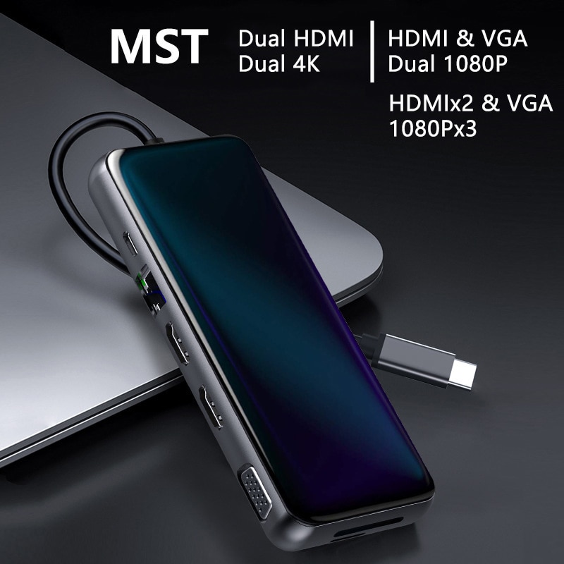 Mst usb c portátil docking station usb 3.0 hdmi vga rj45 pd hub usb para portátil macbook pro hp dell superfície lenovo samsung doca