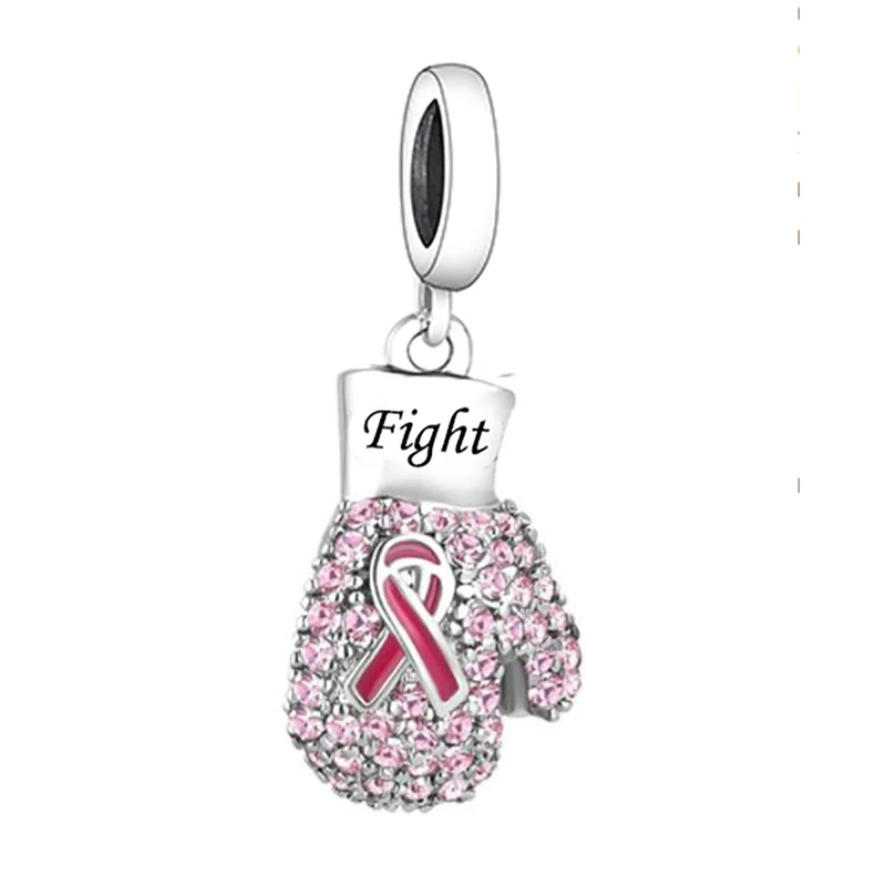 FC Jewelry – Bracelet à breloques Original en argent 925, gant de boxe, combat du Cancer du sein, perle de sensibilisation pour la fabrication de Berloque: Black