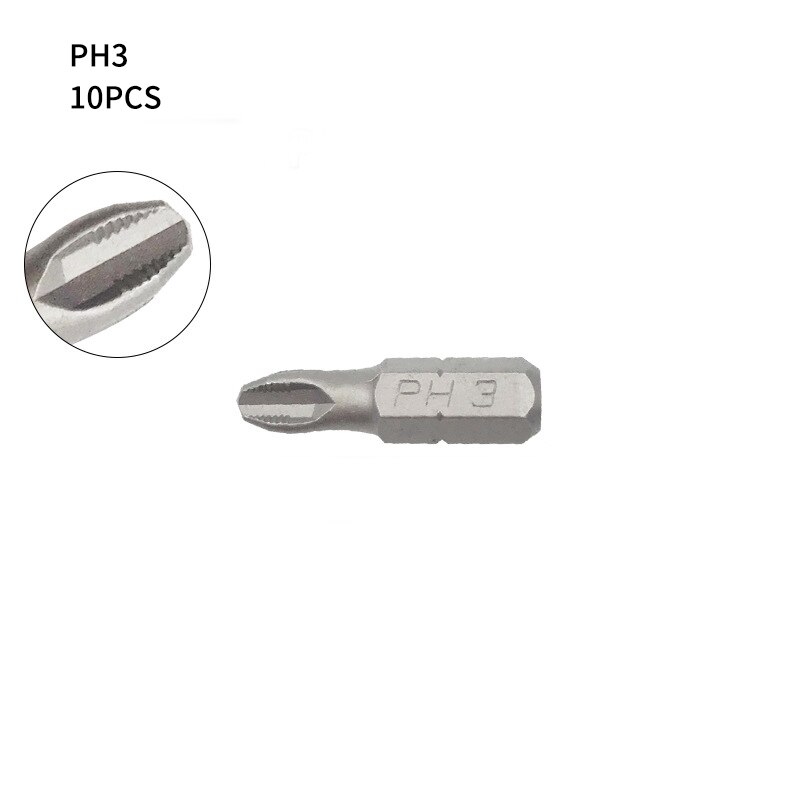 10/12 pièces PH1 PH2 PH3 PZ1 PZ2 PZ3 jeu d'embouts de tournevis magnétique 1/4 "tige hexagonale anti-dérapant Phillips accessoires pour outils électriques: 10pcs PH3 25mm