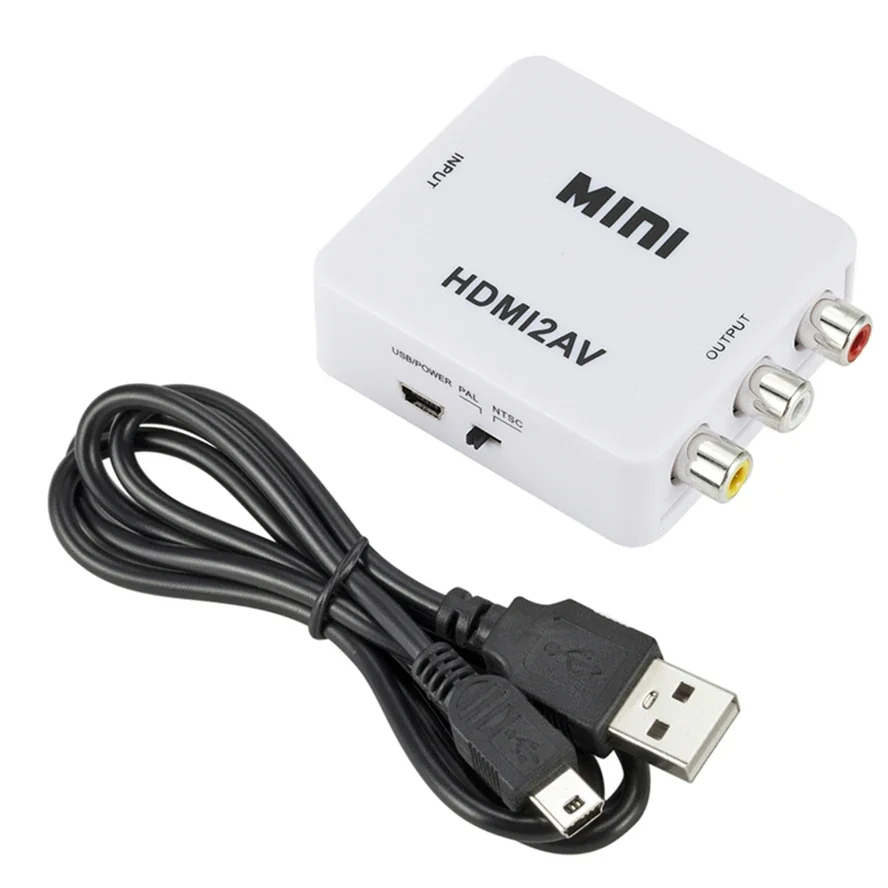 Adattatore convertitore AV compatibile HDMI a RCA mini scatola Convertitore scaler AV composito video RCA AV CVSB L/R per PC proiettore HDTV: bianca