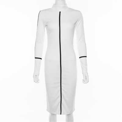 Simenual lässig Bodycon Frauen Lange Kleid Volle Hülse gestreift Patchwork Kleider Rollkragen Damen Dünne Kleider: Weiß / S
