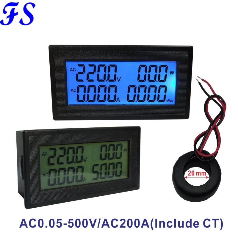 Yb5141dm lcd digitalt voltmeter amperemeter  ac 0-500v spænding strømmåler effekt frekvens energi pf  ac 100a 200a 500a faset variac