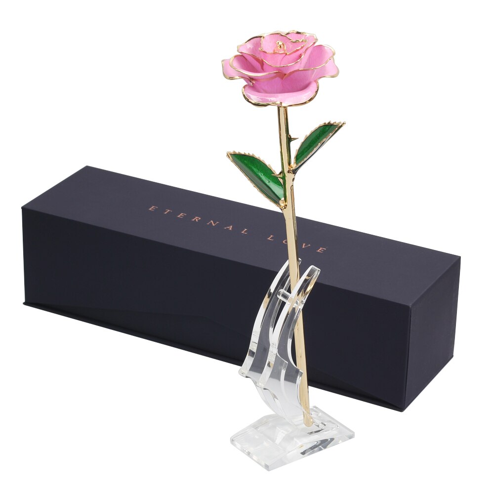 24k Gold Dipped Rose Flower Artificial Flowers Eternal Rose with Stand Forever Love In Box Birthday for Girls: Pink
