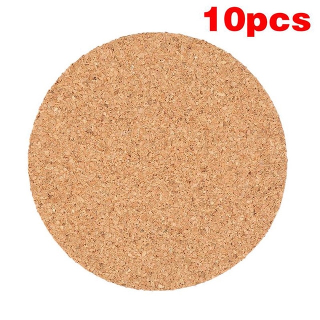 Posavasos redondo de corcho de Color madera, 10 posavasos de barra de corcho, 90mm, 3mm de grosor, de grano fino: B 10pcs 100x2mm