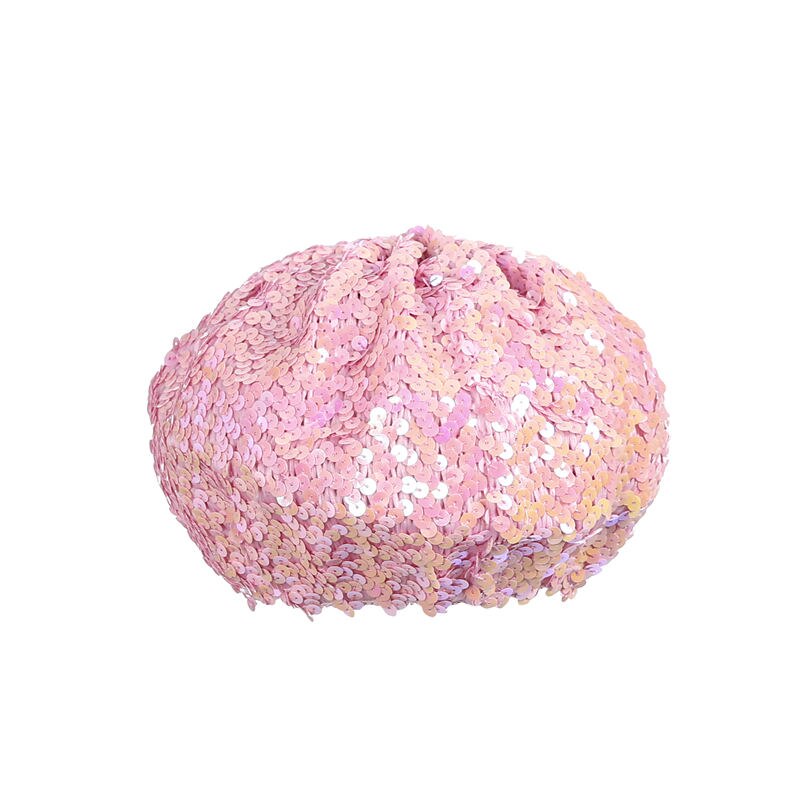 Women Sequin Berets Bling Stretch Metallic Shining French Beret Hat Beanie Clubwear Cap: Pink