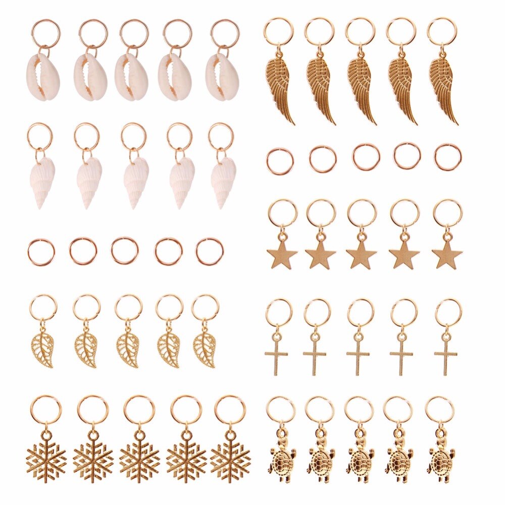 50 Pcs/set Shell Hands Star Conch Snowflake Pendant Charms Rings Set Hair Clip Headband Accessories #244449