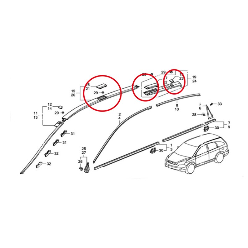 6pcs For Honda CRV CR-V 2007 ABS Black Roof Rail Rack screws Cover Cap Luggage rack cover Car accessories