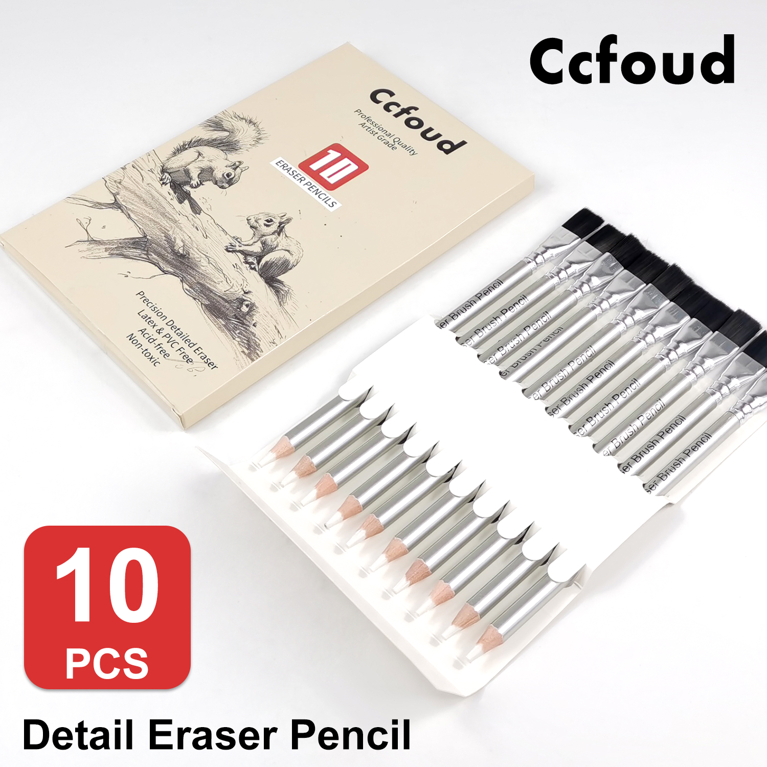 Detail Eraser Pencil-3/5/10pcs Eraser Pencils with Brush,Erasing Small Details or add Highlights for Charcoal Pencil Drawings