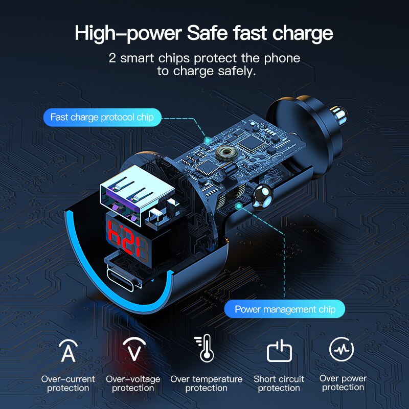 KUULAA 83W ładowarka samochodowa USB typ C podwójny Port PD QC szybkie ładowanie do laptopa przezroczysta ładowarka samochodowa do telefonu iPhone Samsung