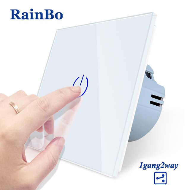 RainBo -Kristal Glas-Panel muur-schakelaar EU-Standaard 110 ~ 250V Touch-Schakelaar screen-Wall Light-Schakelaar 1gang-2way A1912CW/B: White Power