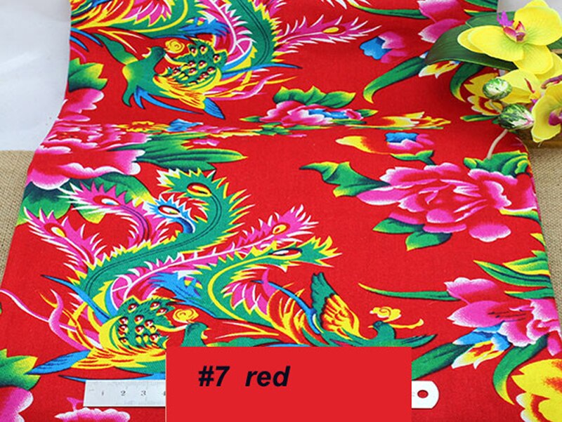 Tissu textile imprimé de phénix chinois, à motif de pivoine, 50cm x 160cm, pour literie: 7 red