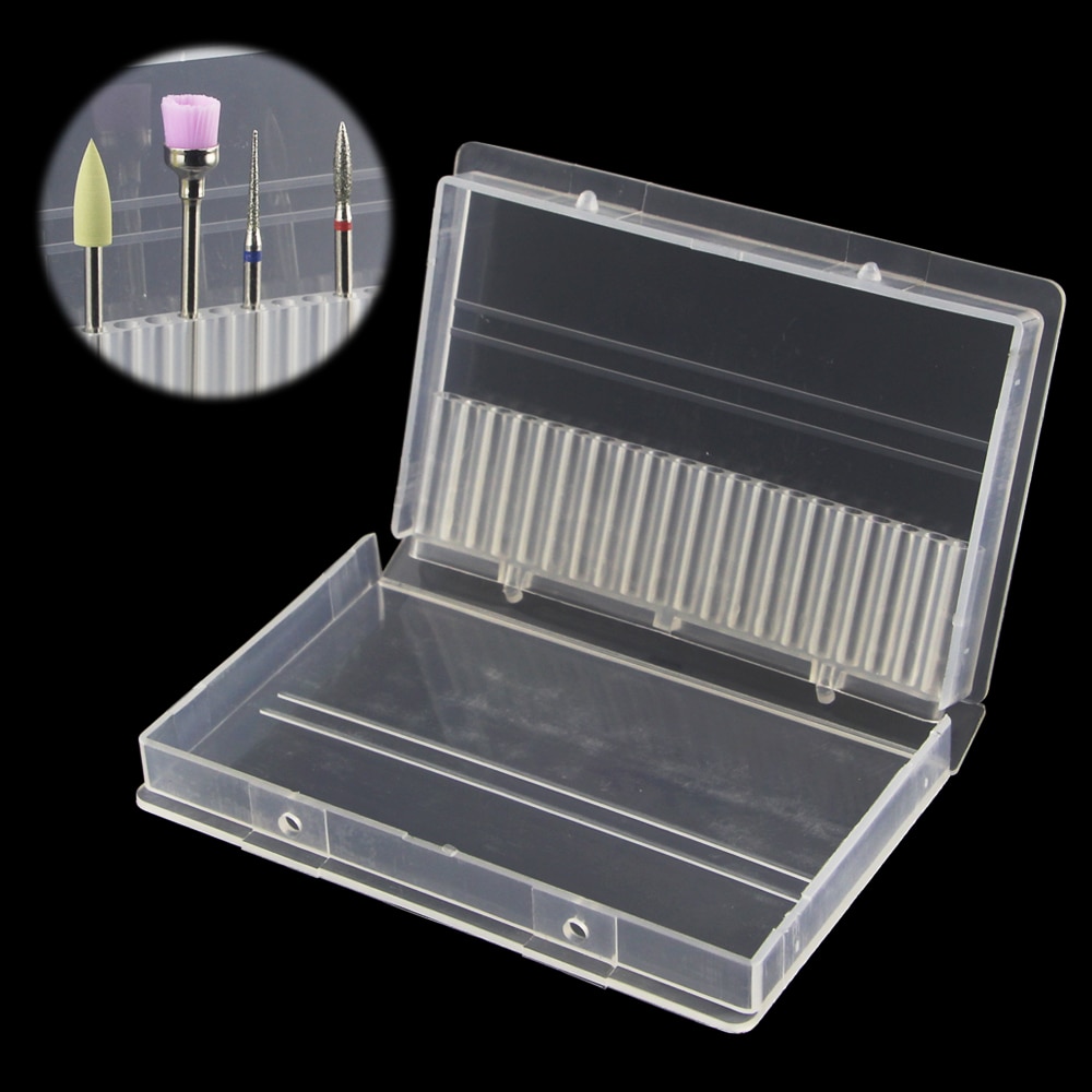 Dwlol 1Pc Transparant Acryl Nail Boor Doos 20 Gaten Plastic Display Stand Container Voor 3/32 "Bits Boor tentoonstelling