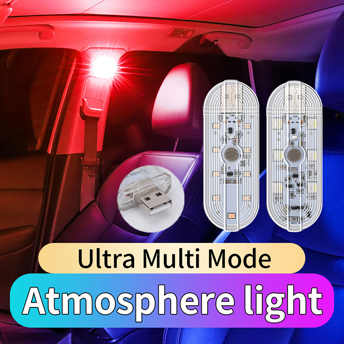 1 st Touch Sensor LED 8 LED Omgevingslicht Auto-interieur Dak Leeslamp Draadloze USB Oplaadbare Sfeer Licht Accessoires