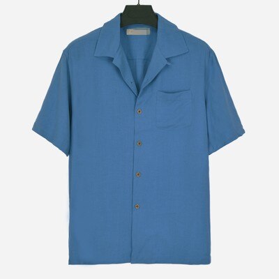 Vier kleuren zijden overhemden heren effen korte mouwen plus size herenoverhemd casual enkele zak zwart blauw grijs groen grote pasvorm 85-130kg: Blauw / Xl