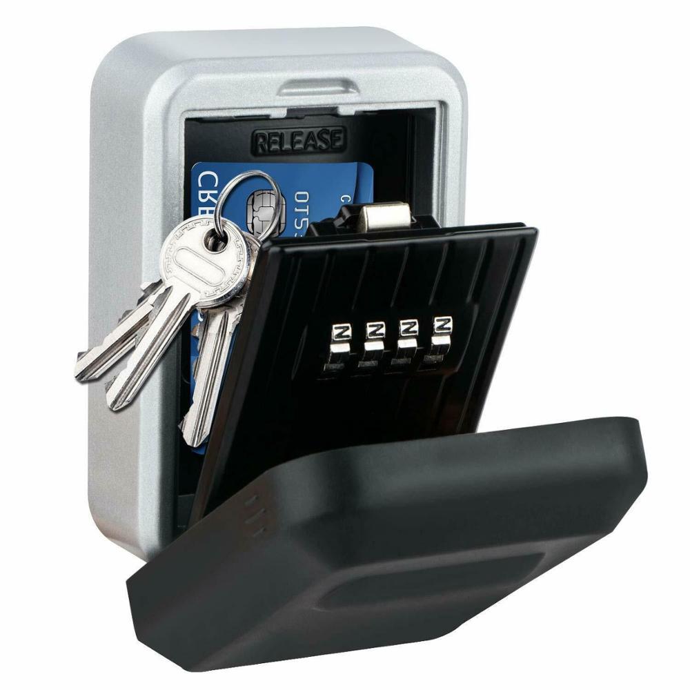 Adgangskode nøgleboks vægmonteret metal vejrbestandigt 4-- cifret kombinationsboks udendørs nøgleopbevaring tyverisikringsboks