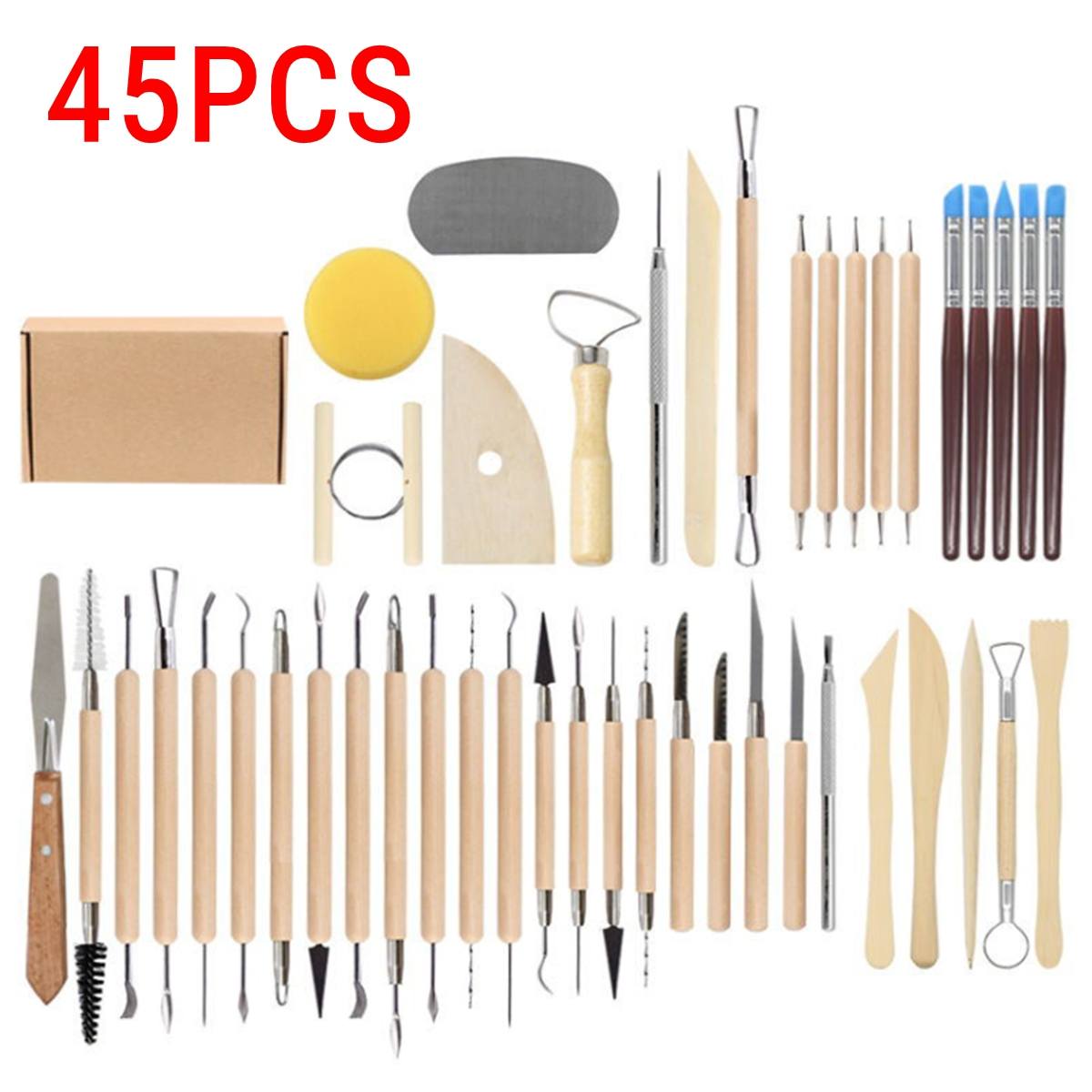 61PCS Ceramic Clay Tools Set Polymer Clay Tools Pottery Tools Set Wooden Pottery Sculpting Clay Cleaning Tool Set tool sculpture: 45PCS