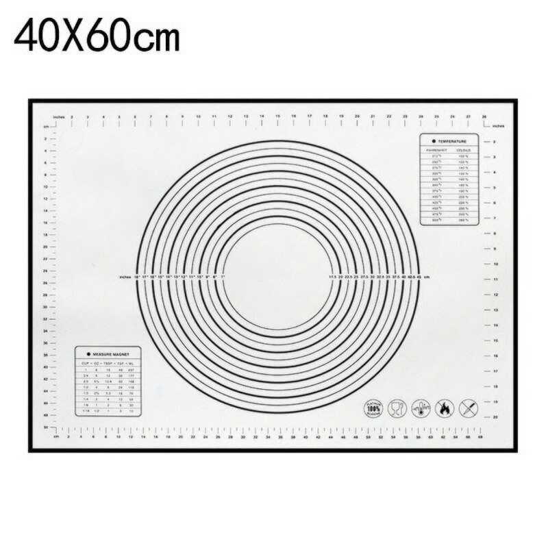 Grand tapis de cuisson en Silicone platine, plaque de pétrissage de Surface antiadhésive, plaque à Pizza avec mesures, Gadget de cuisine: 60 x 40 Black