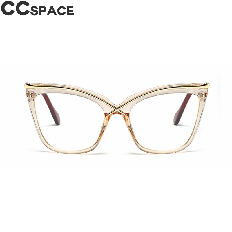 45124 Ladies Unique Cat Eye Glasses Frames Women Brow Line Metal Optical EyeGlasses Eyewear: C2 tea clear