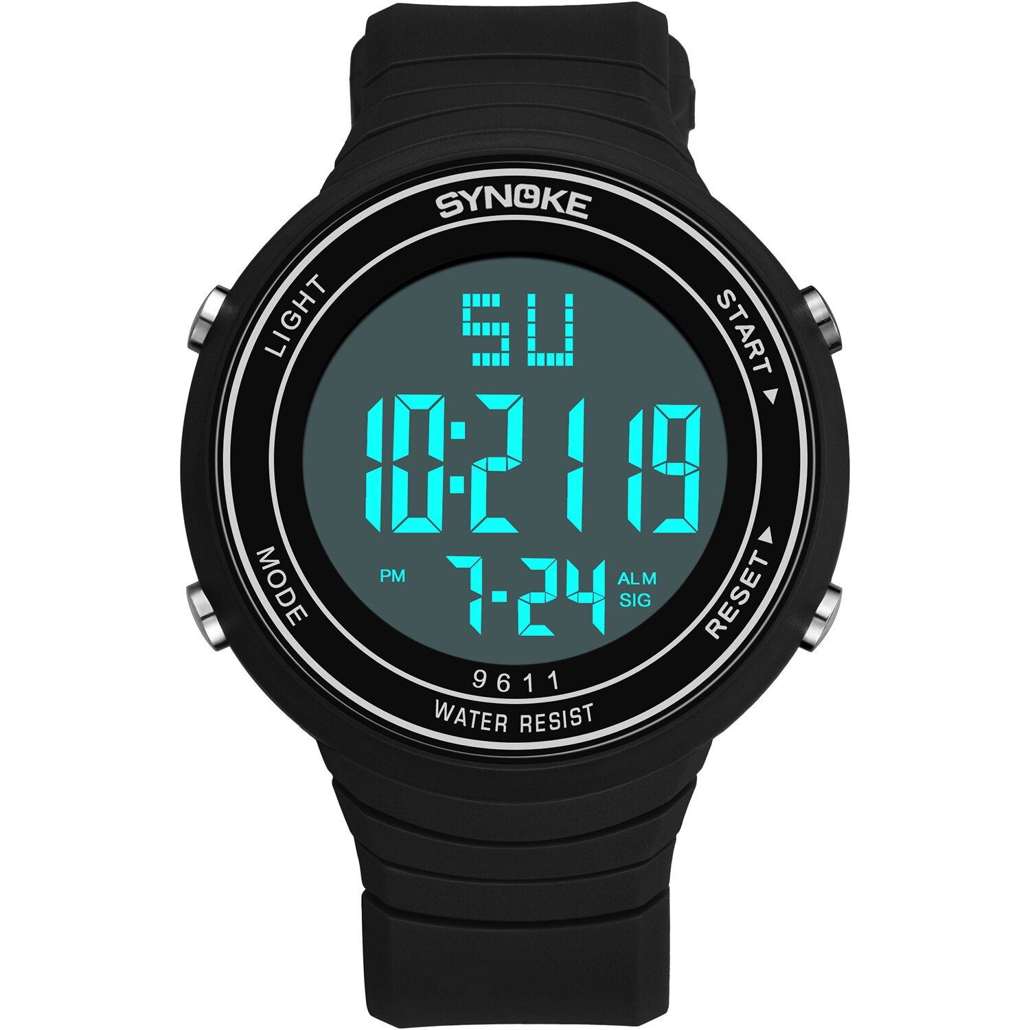Synoke Sport Horloges Grote Wijzerplaat Display Horloges Alarm Waterdichte Siliconen Band Multifunctionele Horloges Relogio Masculino: Black