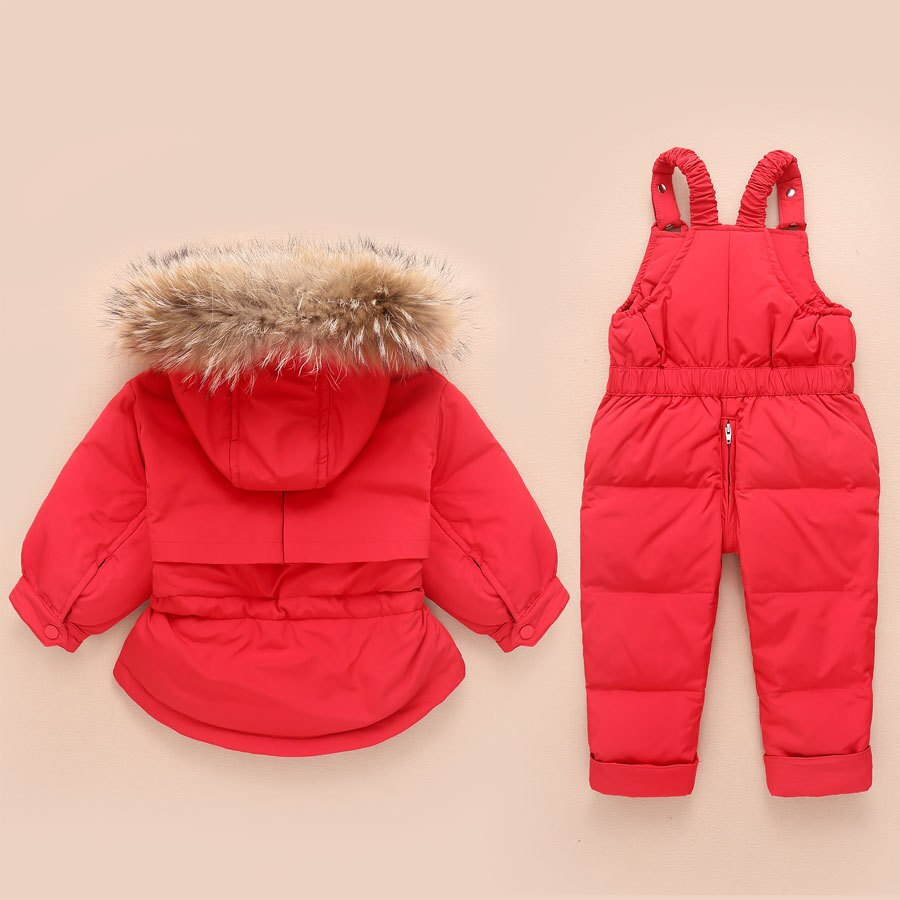 2Pcs Children Clothes Sets Baby Girls Boys Winter Fur Hooded Jacket+Romper Overalls Suit for Baby Thicken Ski Snow Warm Clothing