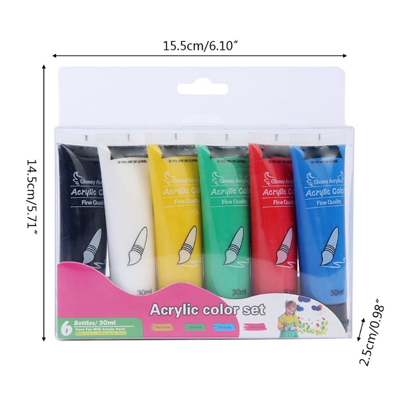 6 farver 30ml akrylmaling sæt tegning maleri pigment håndmaling  x6hb