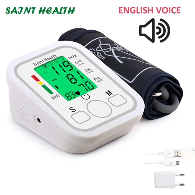 Volautomatische Bovenarm Elektronische Bloeddrukmeter Huishouden Bloeddrukmeter Engels Voice Broadcast Bloeddrukmeter