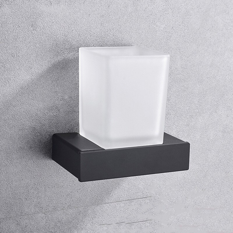 Wzly firkantet toalettbørste med holder glass kopp veggmontering moderne stil toalettbørste svart baderomsutstyr