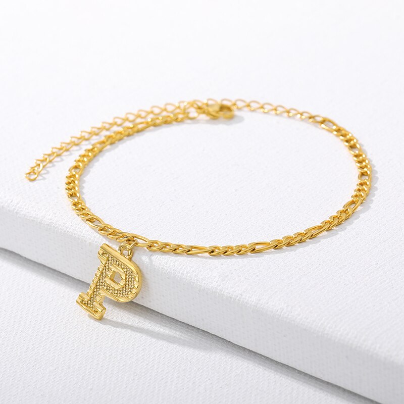 Initial Fußkettchen Armbänder Für Frauen Edelstahl Alphabet Ankle Armband Auf Die Bein A-Z Brief Gold Kette Fuß boho Schmuck: P