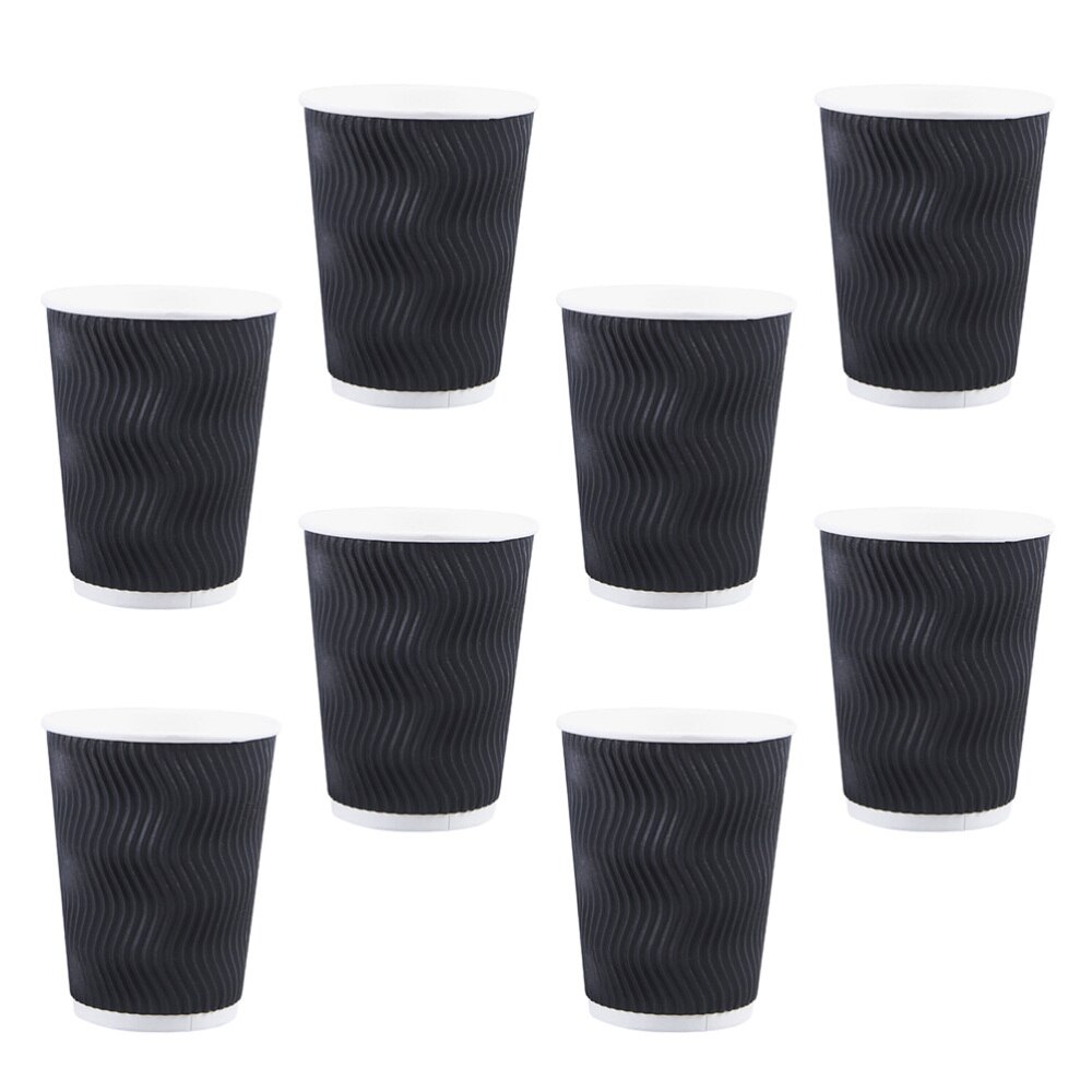 50pcs Disposable Coffee Cups Insulation Takeaway Threaded Paper Cup 8oz Black: without lid