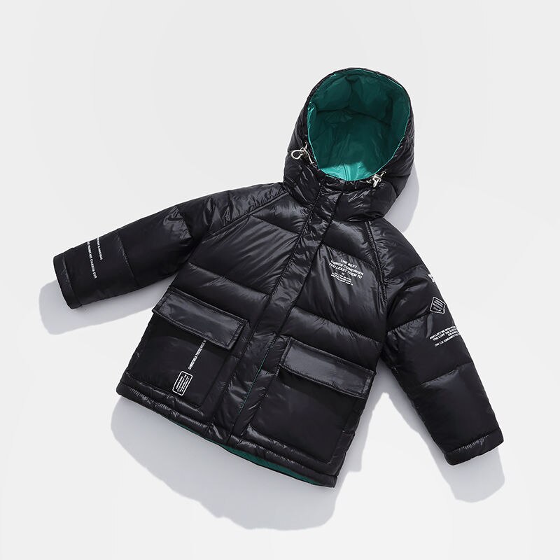 Children's Short Down Jacket Boys and Girls Hooded Thickened Bread Coat Kids Clothing Outwear 90% Down Feather Winter Parka: black / 8