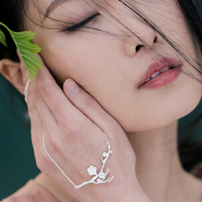 Pure 925 Sterling Silver flower branch Pendant Necklaces for Women Jewely Small Chokers Necklaces Fine Jewelry 4.9